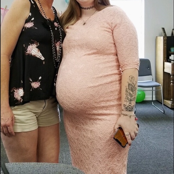 Dresses & Skirts - Pink lace maternity dress